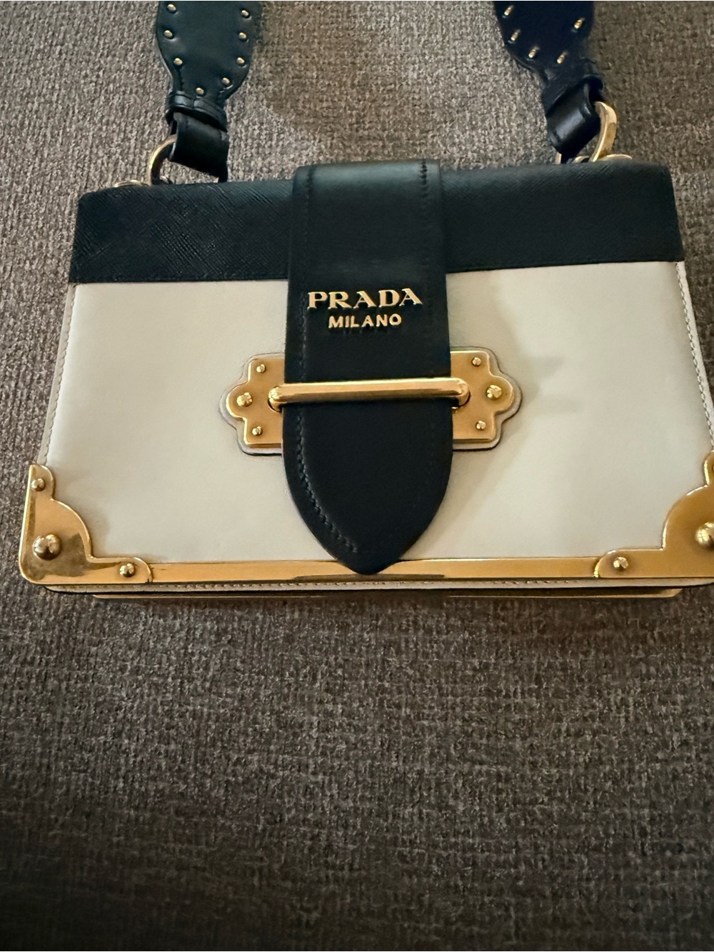 Prada Cahier Black & Cream Leather Crossbody Bag
